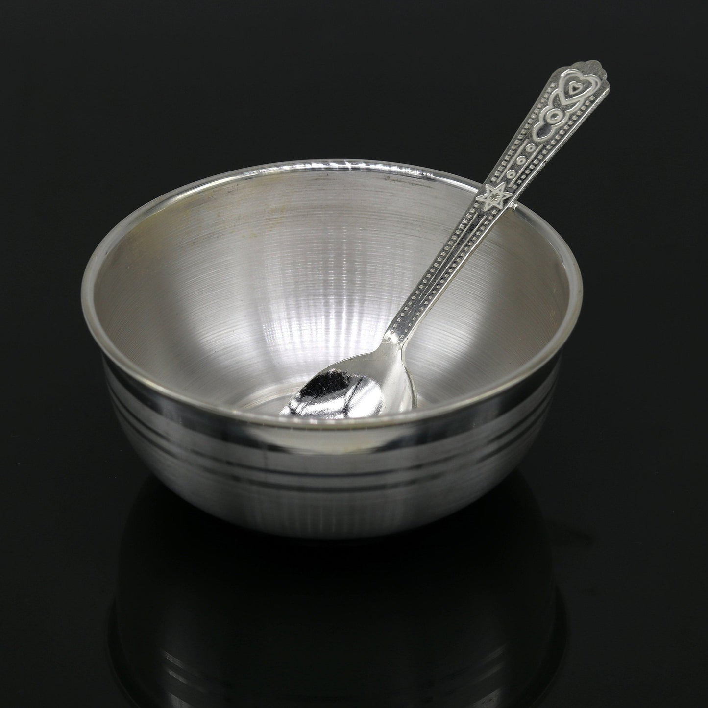 999 fine silver handmade silver bowl and spoon set, silver has antibacterial properties,stay baby/kids healthy, silver vessels utensils sv44 - TRIBAL ORNAMENTS