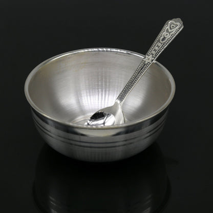 999 fine silver handmade silver bowl and spoon set, silver has antibacterial properties,stay baby/kids healthy, silver vessels utensils sv44 - TRIBAL ORNAMENTS