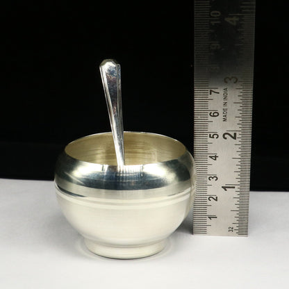 999 fine silver handmade small baby bowl and spoon set, silver tumbler, flask, stay baby/kids healthy, silver vessel utensils sv172 - TRIBAL ORNAMENTS