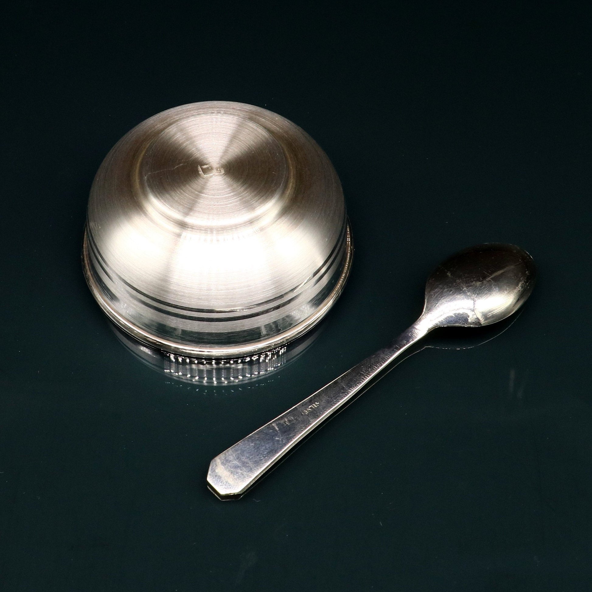 999 fine silver handmade small baby bowl and spoon set, silver tumbler, flask, stay baby/kids healthy, silver vessel utensils sv173 - TRIBAL ORNAMENTS