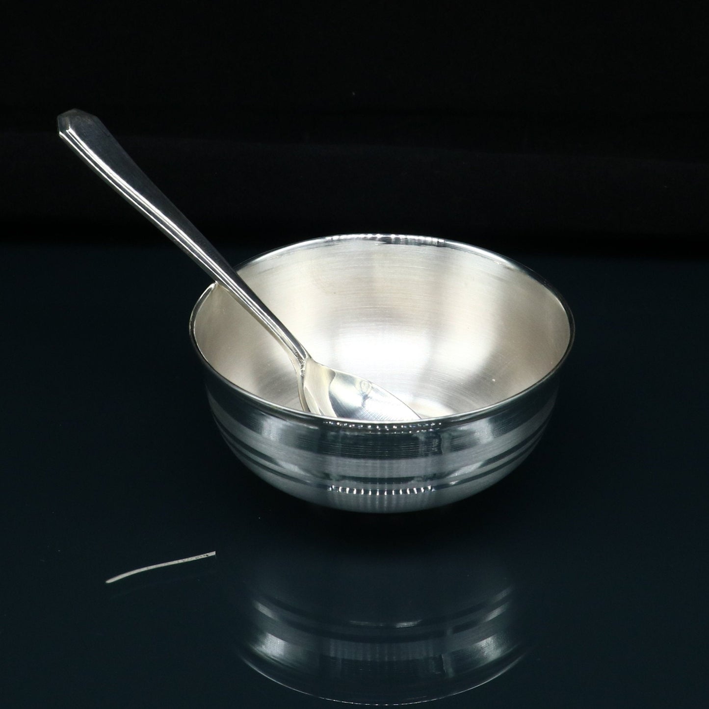 999 fine silver handmade small baby bowl and spoon set, silver tumbler, flask, stay baby/kids healthy, silver vessel utensils sv173 - TRIBAL ORNAMENTS