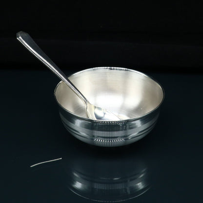 999 fine silver handmade small baby bowl and spoon set, silver tumbler, flask, stay baby/kids healthy, silver vessel utensils sv173 - TRIBAL ORNAMENTS