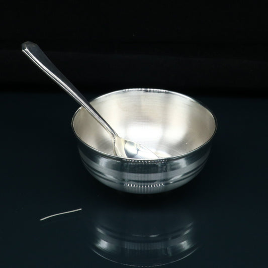 999 fine silver handmade small baby bowl and spoon set, silver tumbler, flask, stay baby/kids healthy, silver vessel utensils sv173 - TRIBAL ORNAMENTS