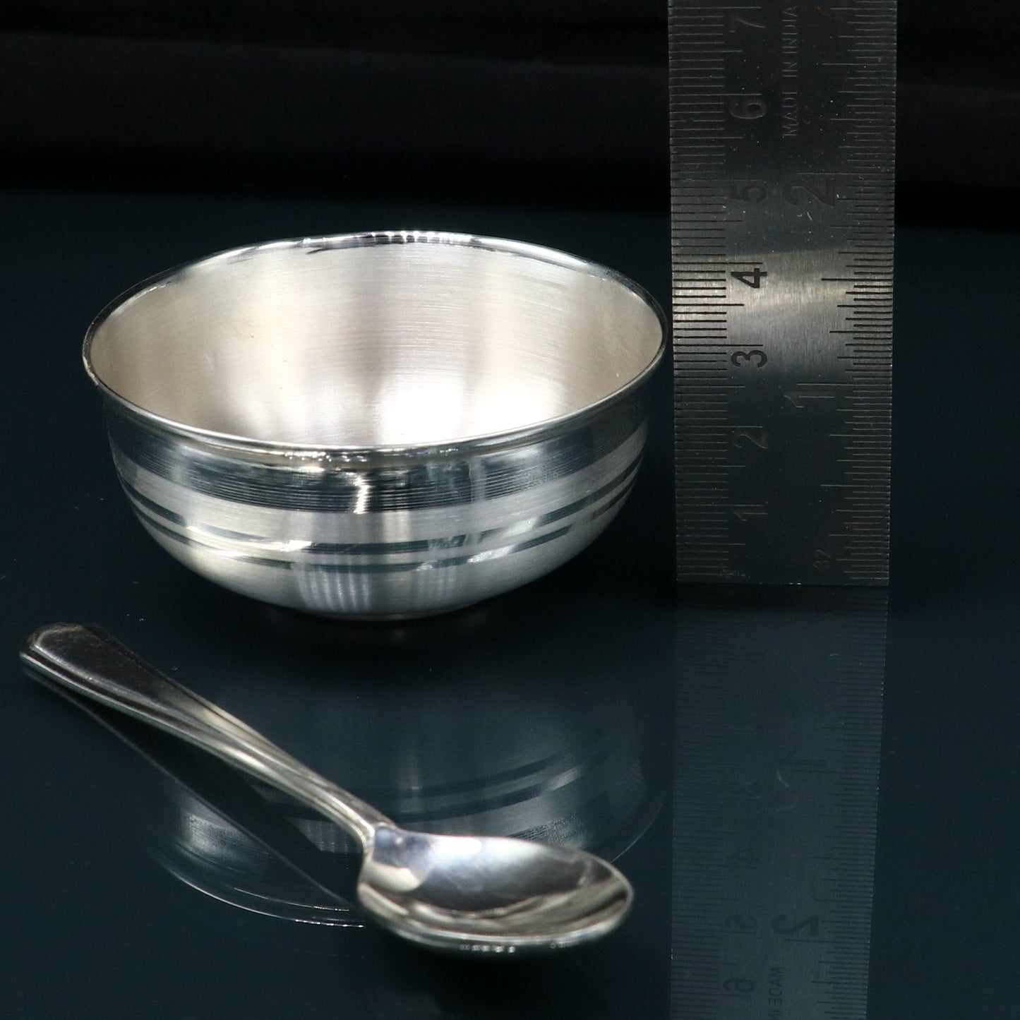 999 fine silver handmade small baby bowl and spoon set, silver tumbler, flask, stay baby/kids healthy, silver vessel utensils sv173 - TRIBAL ORNAMENTS