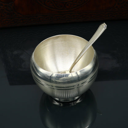 999 fine silver handmade small baby bowl and spoon set, silver tumbler, flask, stay baby/kids healthy, silver vessels utensils sv170 - TRIBAL ORNAMENTS