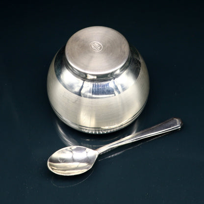 999 fine silver handmade small baby bowl and spoon set, silver tumbler, flask, stay baby/kids healthy, silver vessels utensils sv170 - TRIBAL ORNAMENTS