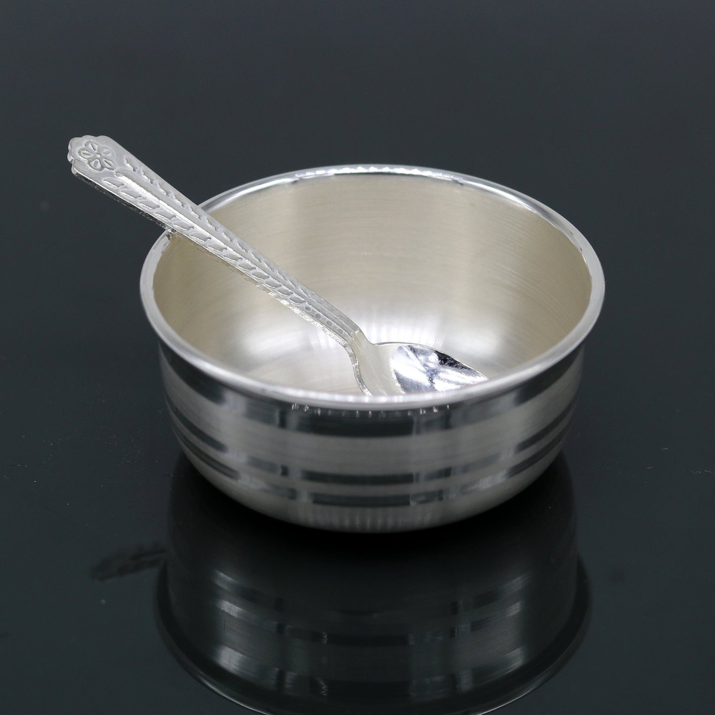 999 fine silver handmade small baby bowl and spoon set, silver tumbler, flask, stay baby/kids healthy, silver vessels utensils sv47 - TRIBAL ORNAMENTS