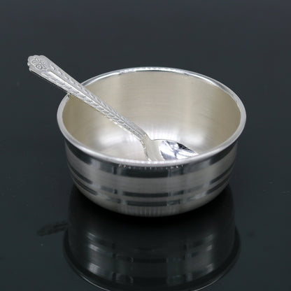 999 fine silver handmade small baby bowl and spoon set, silver tumbler, flask, stay baby/kids healthy, silver vessels utensils sv47 - TRIBAL ORNAMENTS