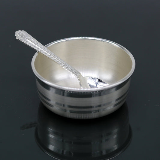 999 fine silver handmade small baby bowl and spoon set, silver tumbler, flask, stay baby/kids healthy, silver vessels utensils sv47 - TRIBAL ORNAMENTS