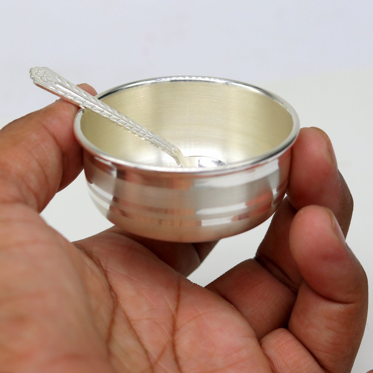 999 fine silver handmade small baby bowl and spoon set, silver tumbler, flask, stay baby/kids healthy, silver vessels utensils sv47 - TRIBAL ORNAMENTS