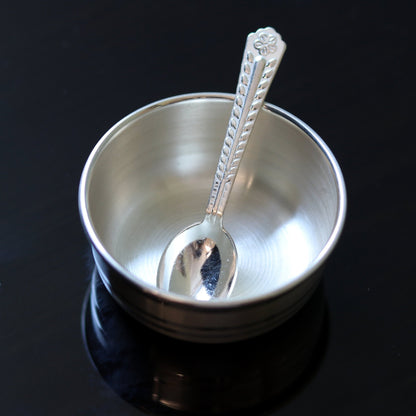 999 fine silver handmade small baby bowl and spoon set, silver tumbler, flask, stay baby/kids healthy, silver vessels utensils sv47 - TRIBAL ORNAMENTS