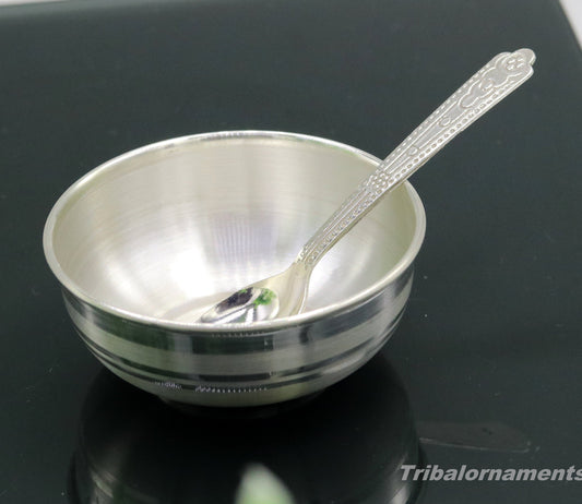 999 fine silver handmade small bowl for baby feeding bowl, pure silver vessels, silver utensils, home and kitchen accessories India sv179 - TRIBAL ORNAMENTS