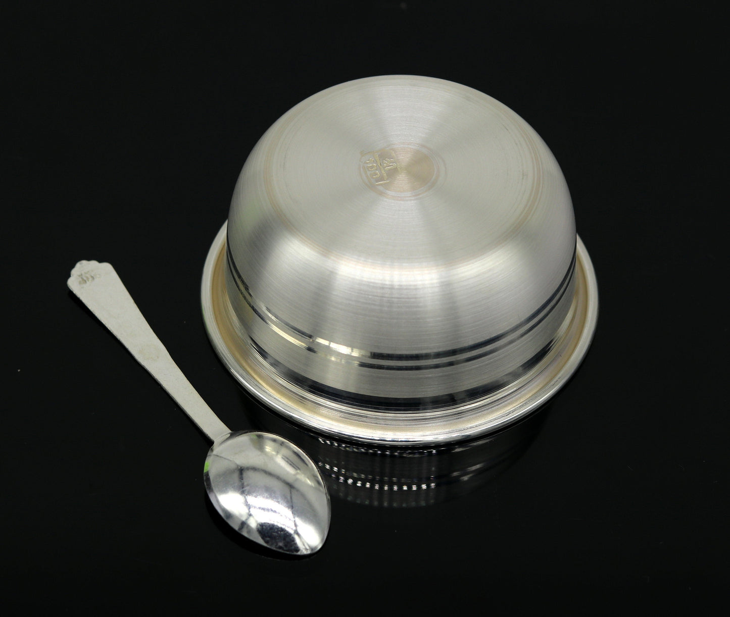 999 fine silver handmade solid bowl and spoon, healthy serving bowl, food serving utensils set, silver puja bowl best gift to baby sv174 - TRIBAL ORNAMENTS