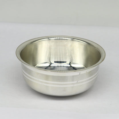 Handmade 999 fine silver baby food bowl and utensils set by Tribal Ornaments, traditional silver kitchen and puja article.