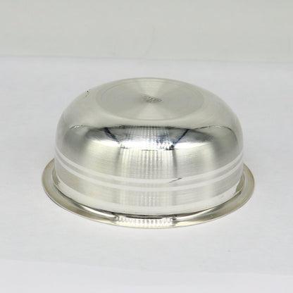 Handmade 999 fine silver baby food bowl and utensils set from Tribal Ornaments, traditional silver kitchen and puja articles.