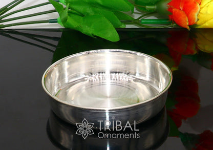 Handmade 999 fine silver solid tray from Tribal Ornaments, ideal for serving baby food, puja utensils, and silver articles.