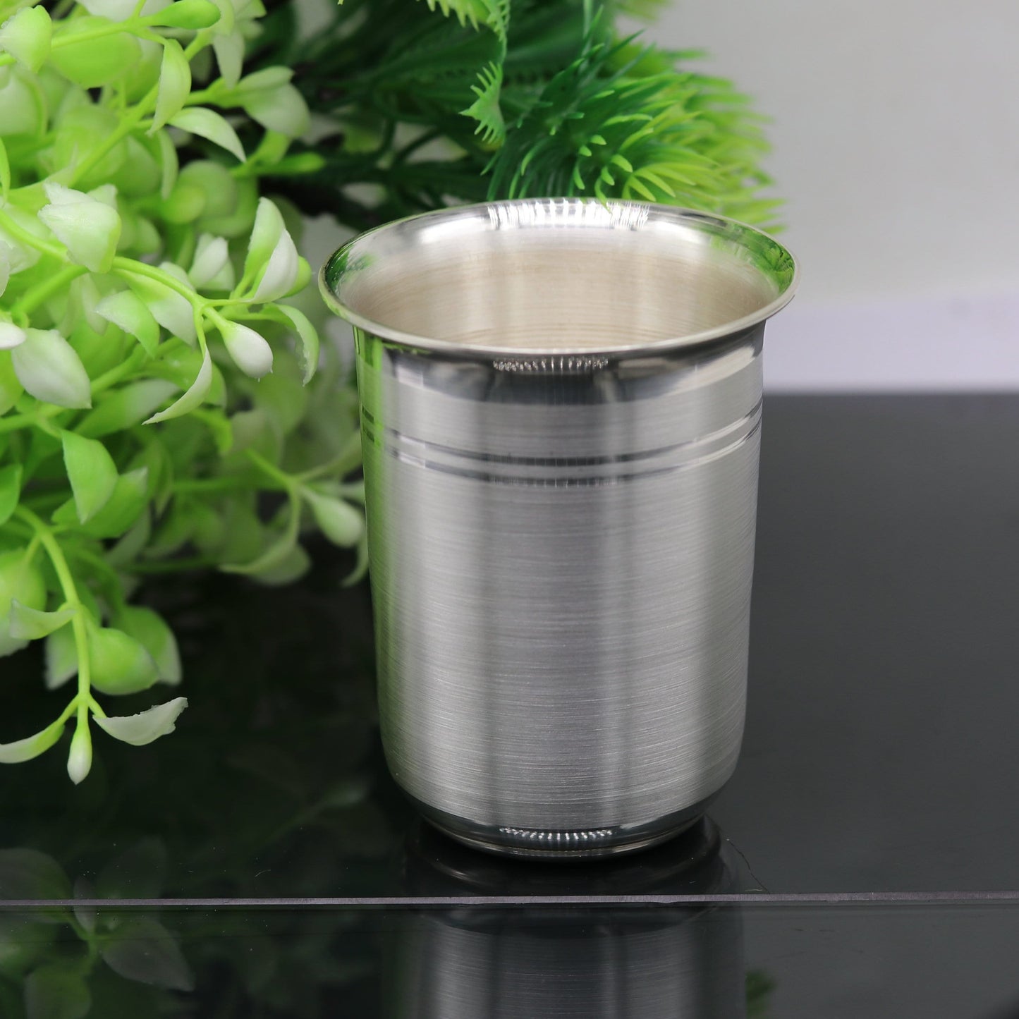 Handmade 999 fine silver milk tumbler and water flask by Tribal Ornaments, traditional silver utensils for rice ceremonies.