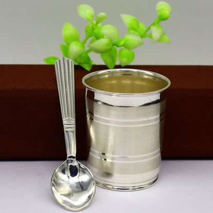 999 fine silver handmade water/milk Glass tumbler, silver flask, baby kids silver small cup utensils stay healthy from bacteria sv195 - TRIBAL ORNAMENTS