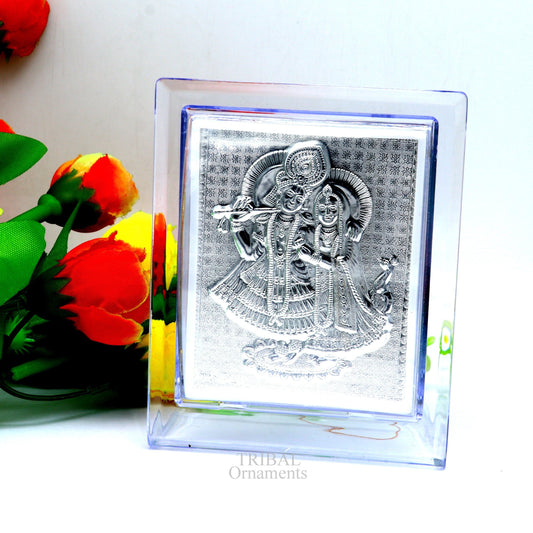 999 fine silver Lord Krishna and Radha frame, best light weight gifting puja article from india su747 - TRIBAL ORNAMENTS