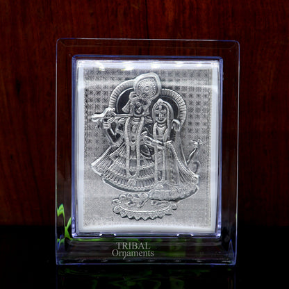 999 fine silver Lord Krishna and Radha frame, best light weight gifting puja article from india su747 - TRIBAL ORNAMENTS