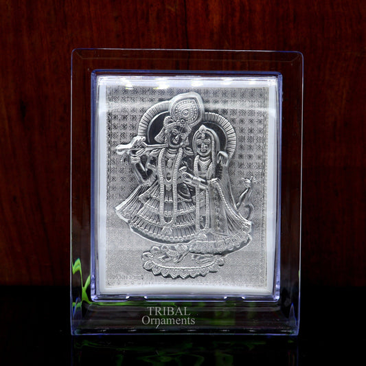 999 fine silver Lord Krishna and Radha frame, best light weight gifting puja article from india su747 - TRIBAL ORNAMENTS