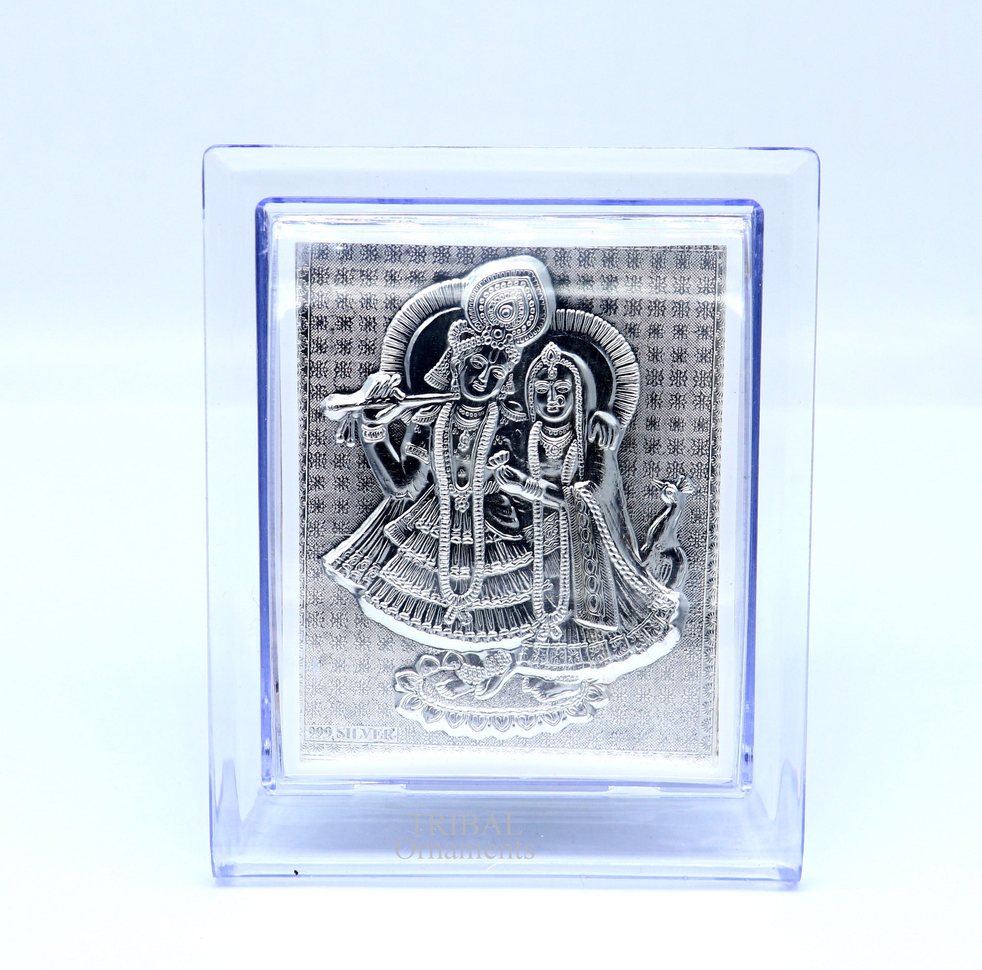 999 fine silver Lord Krishna and Radha frame, best light weight gifting puja article from india su747 - TRIBAL ORNAMENTS