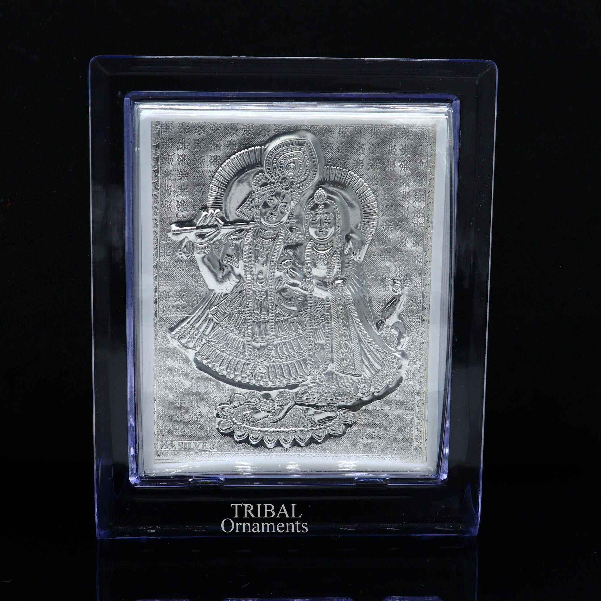 999 fine silver Lord Krishna and Radha frame, best light weight gifting puja article from india su747 - TRIBAL ORNAMENTS