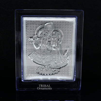 999 fine silver Lord Krishna and Radha frame, best light weight gifting puja article from india su747 - TRIBAL ORNAMENTS