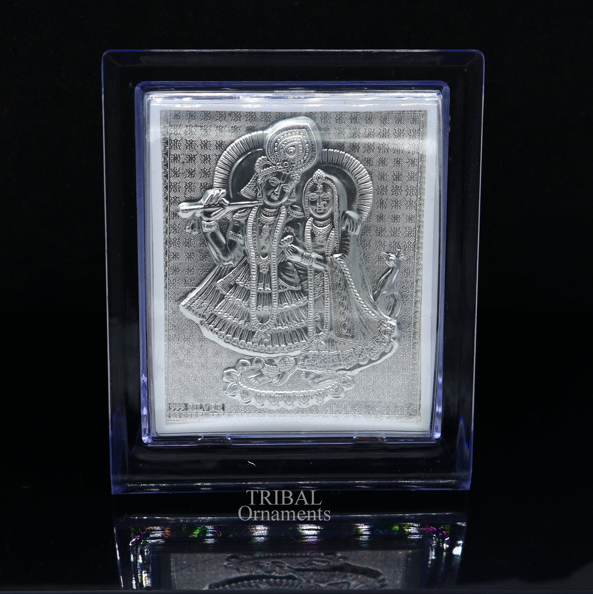 999 fine silver Lord Krishna and Radha frame, best light weight gifting puja article from india su747 - TRIBAL ORNAMENTS