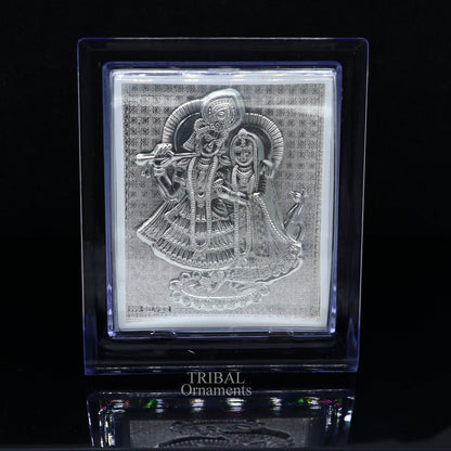 999 fine silver Lord Krishna and Radha frame, best light weight gifting puja article from india su747 - TRIBAL ORNAMENTS