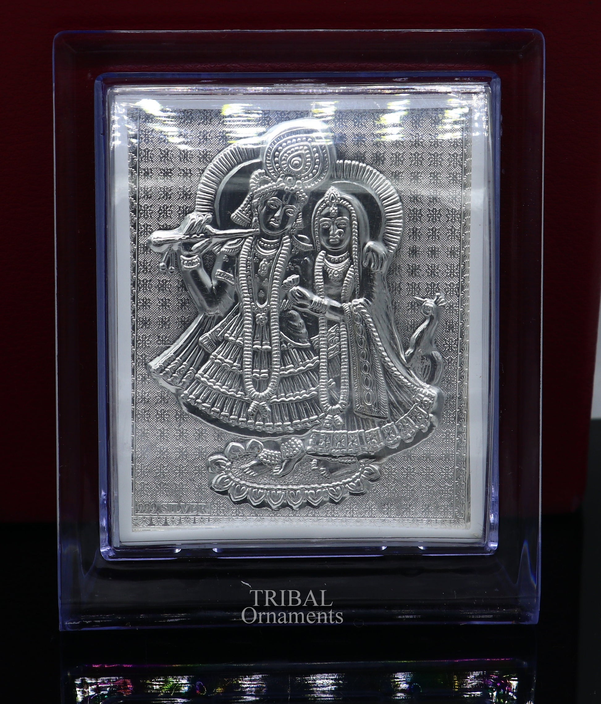 999 fine silver Lord Krishna and Radha frame, best light weight gifting puja article from india su747 - TRIBAL ORNAMENTS