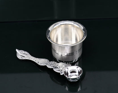 Pure 999 fine silver Panchamrit bowl for baby milk serving, crafted by TRIBAL ORNAMENTS, ideal for home and temple puja accessories.