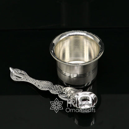 Silver Panchamrit bowl for kids milk serving, handmade pure silver utensil, traditional puja accessory, Indian temple and home use