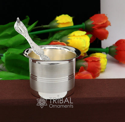 999 fine silver Panchmrit bowl for kids or babies, traditional pure silver utensils for home and temple puja in India.