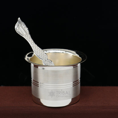Fine silver Panchmrit bowl for baby milk serving, traditional silver utensil from Tribal Ornaments, ideal for home and temple puja.
