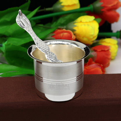 999 fine silver Panchmrit bowl for baby milk or puja, traditional Indian pure silver serving bowl by Tribal Ornaments.