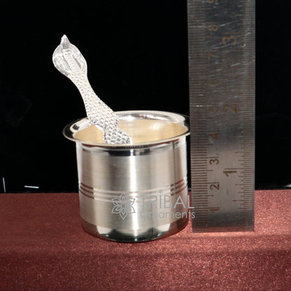 999 fine silver Panchmrit bowl for baby milk serving, traditional silver utensil for home and temple puja, by Tribal Ornaments.