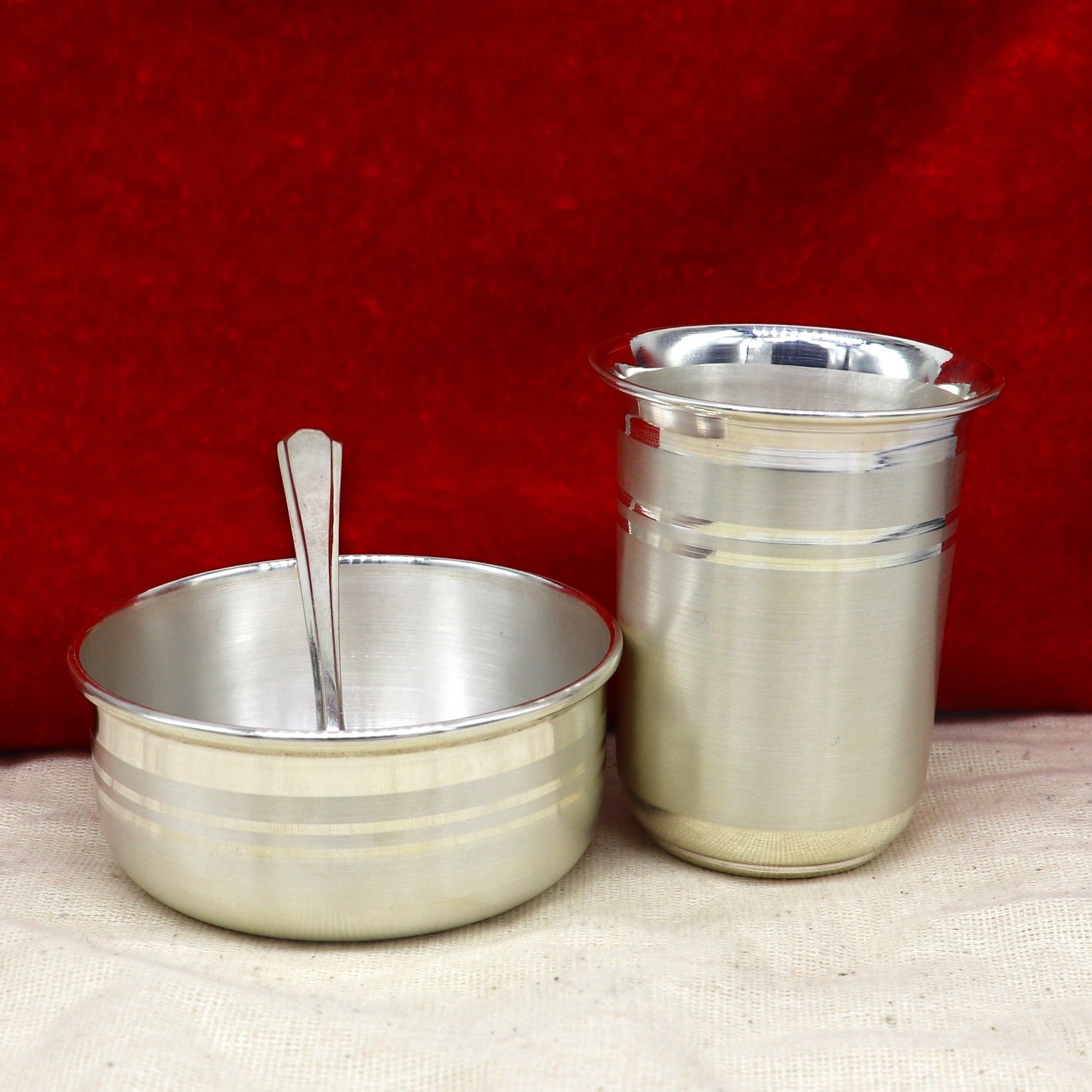 999 fine silver water milk glass and bowl, silver tumbler silver spoon, silver utensils, silver baby food utensils, silver article sv176 - TRIBAL ORNAMENTS