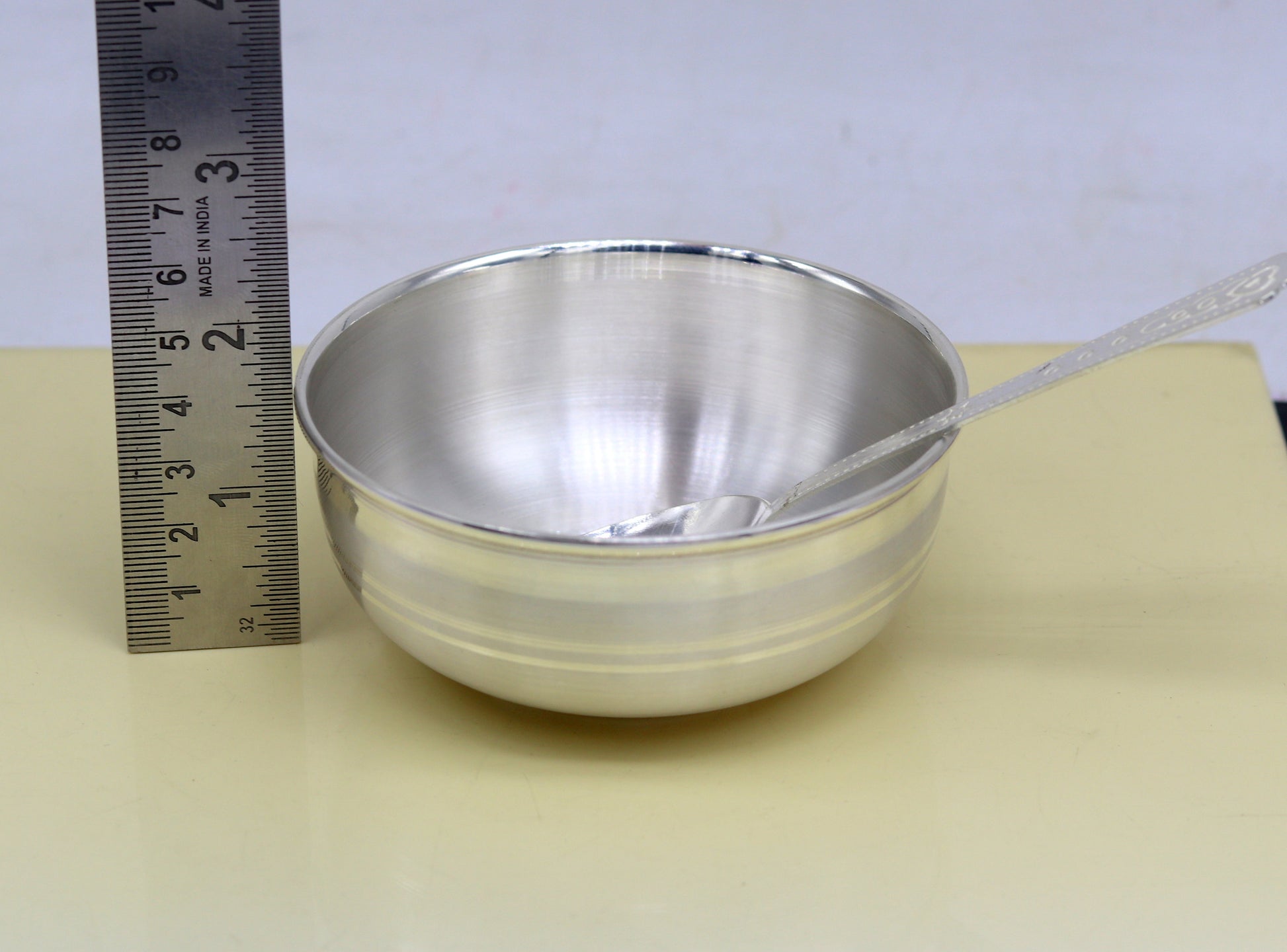 999 fine solid silver handmade bowl tray for baby food, pure silver vessel, silver utensils, home and kitchen accessories india sv93 - TRIBAL ORNAMENTS