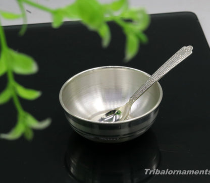 999 fine solid silver handmade small bowl for baby food, pure silver vessels, silver utensils, home and kitchen accessories india sv29 - TRIBAL ORNAMENTS