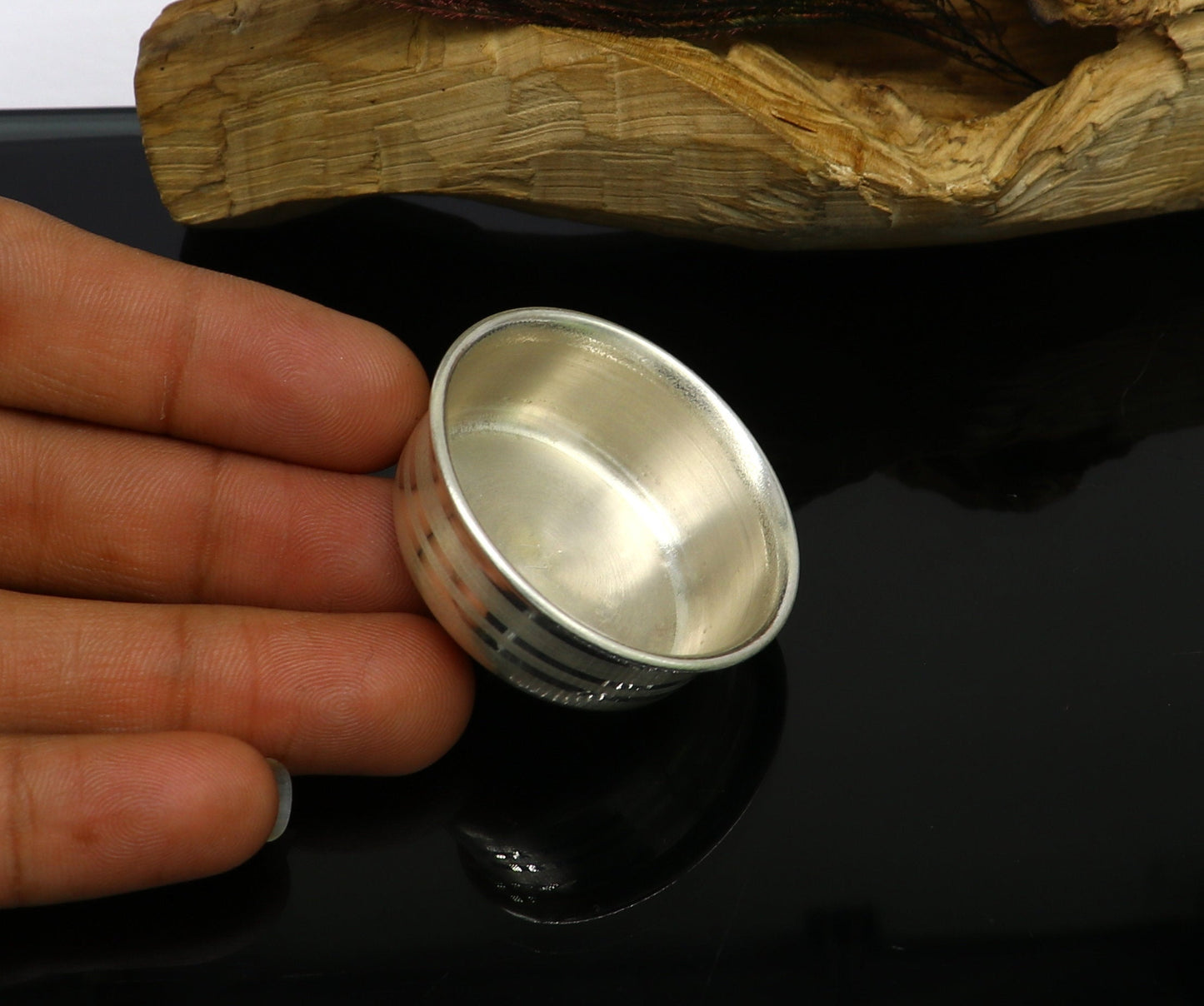 999 fine solid silver handmade small bowl for baby or temple puja, pure silver vessels, silver utensils, temple accessories india sv102 - TRIBAL ORNAMENTS