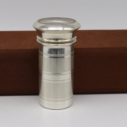 Handmade 999 fine solid silver small pill box with intricate tribal ornament design, ideal for storage and men's accessories.
