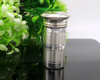 Handmade 999 fine solid silver small pill box and tobacco storage box by TRIBAL ORNAMENTS, elegant personal men's accessory.