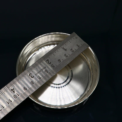 Solid silver handmade baby food tray by Tribal Ornaments, ideal for rice ceremony or Annaprashana serving utensils in India.