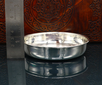 Solid silver handmade baby food tray by Tribal Ornaments, perfect for rice ceremony and Annaprashana serving.
