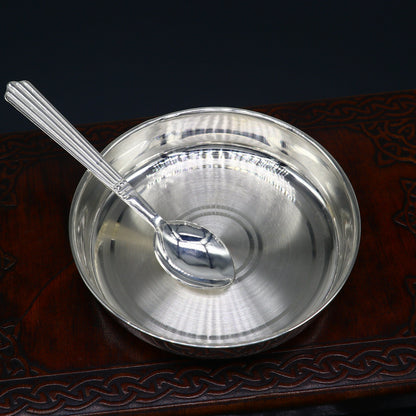 Solid silver handmade baby food tray by TRIBAL ORNAMENTS, perfect for rice ceremony or Annaprashana serving.