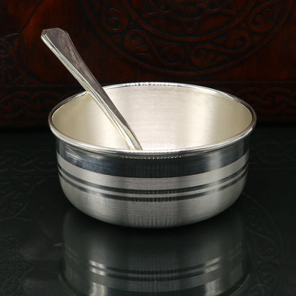 999 fine sterling silver handmade solid silver bowl and spoon, kids serving bowl, silver vessels, baby serving utensils baby set sv120 - TRIBAL ORNAMENTS