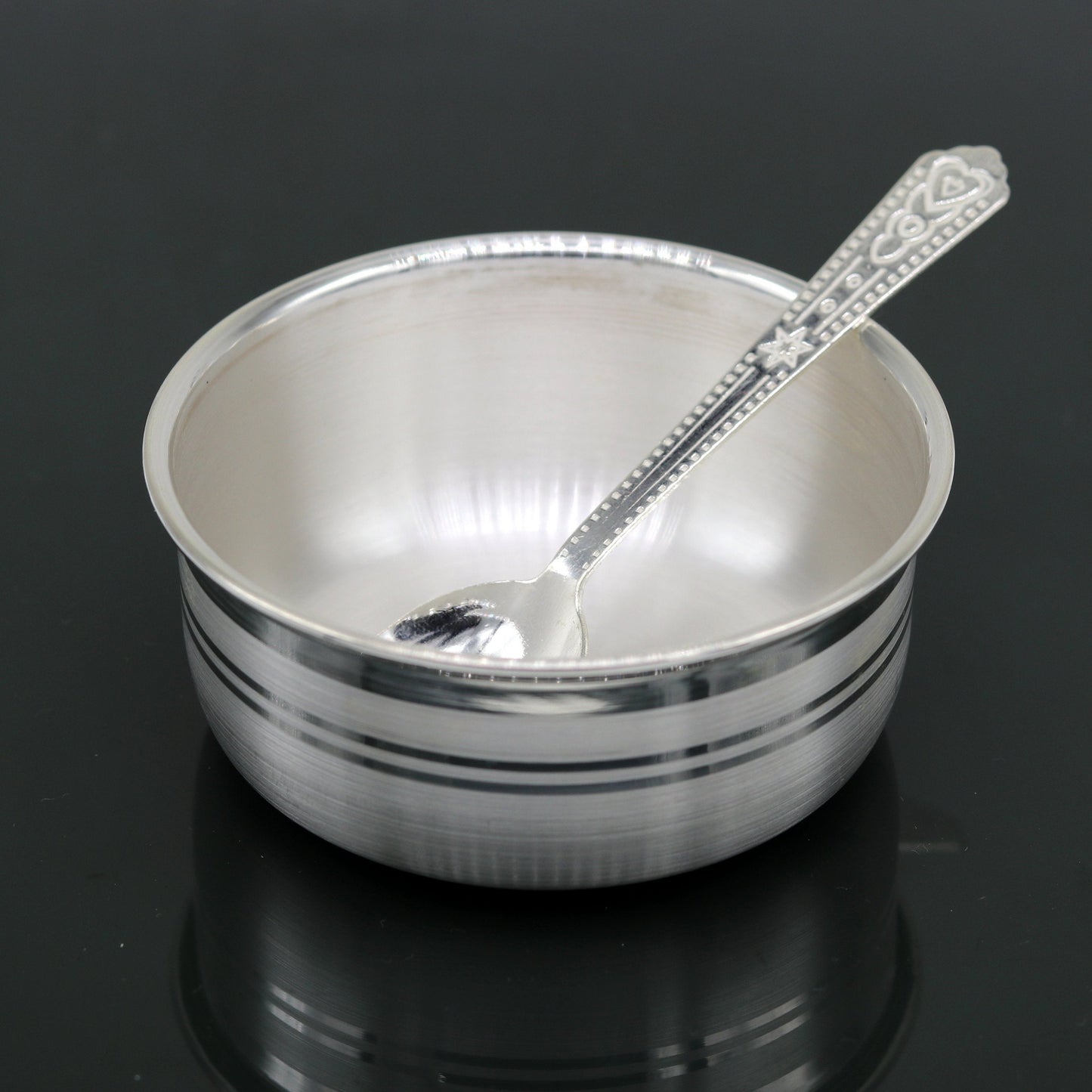 999 pure fine silver handmade silver bowl and spoon set, silver has antibacterial properties,stay baby/kids healthy, silver vessels sv42 - TRIBAL ORNAMENTS