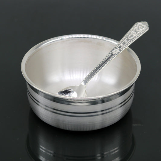 999 pure fine silver handmade silver bowl and spoon set, silver has antibacterial properties,stay baby/kids healthy, silver vessels sv42 - TRIBAL ORNAMENTS