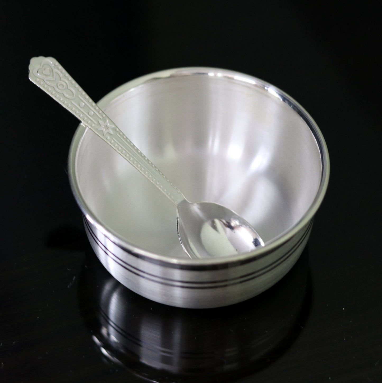 999 pure fine silver handmade silver bowl and spoon set, silver has antibacterial properties,stay baby/kids healthy, silver vessels sv42 - TRIBAL ORNAMENTS